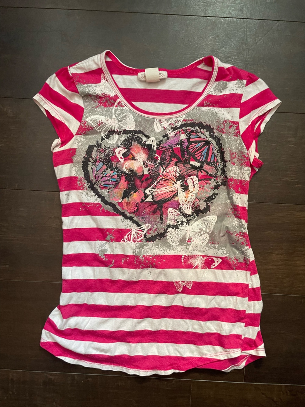 Y2K Pink Striped Butterfly Heart Tee